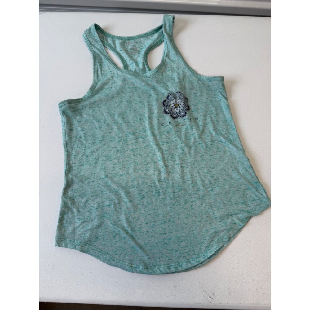 Destin FL Sleeveless Tank Top, Floral Mandela, Sea Green, XL